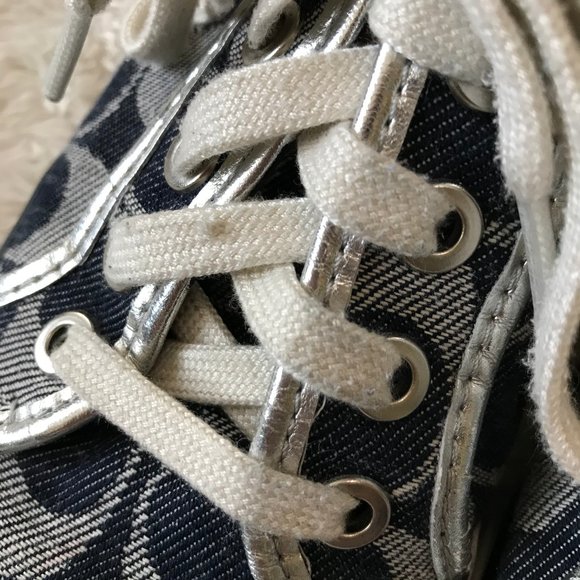 Coach Dee Navy Signature Sneakers Silver Logo 6.5 - Picture 4 of 9